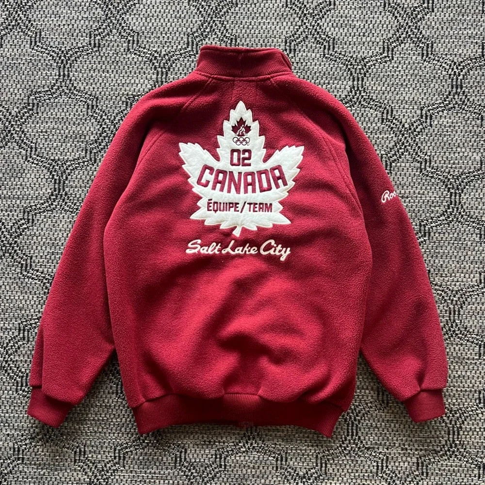 Vintage Roots Sweater Mens XS Red Fleece Salt Lake Olympics Canada Zip 2002 Y2K - Picture 3 of 7